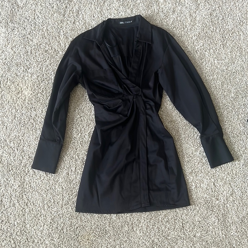 Zara Black Wrap Mini Dress with V-neckline.